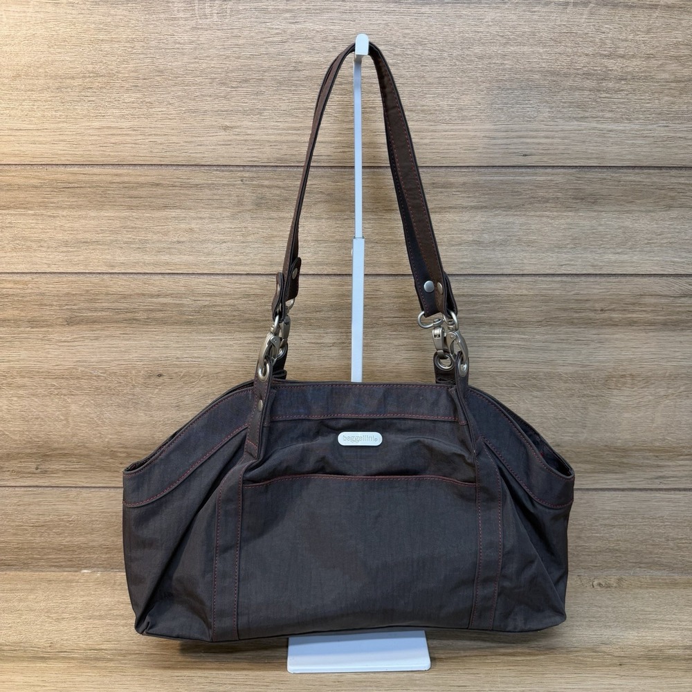Baggallini Hampton Shoulder Bag Satchel Travel Tote Wristlet Brown Red